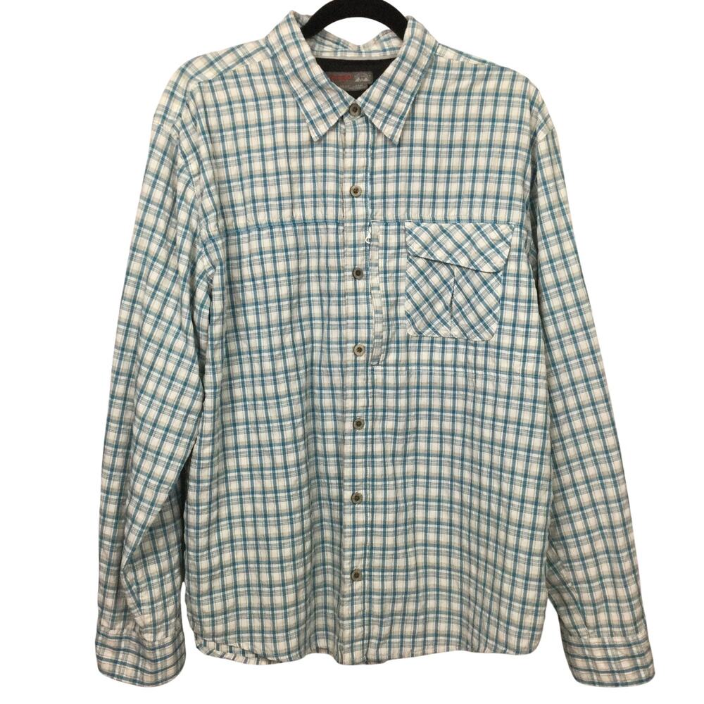 Wrangler Outdoor Gorpcore Hiking Fishing Plaid Roll Tab Regular Fit Shirt Men L